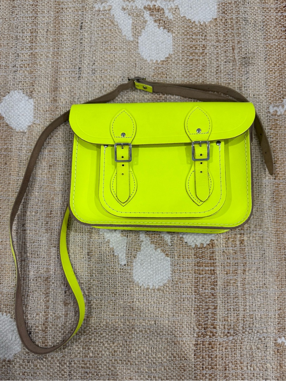 Cambridge Satchel Company 11" fluorescent neon yellow leather crossbody bag